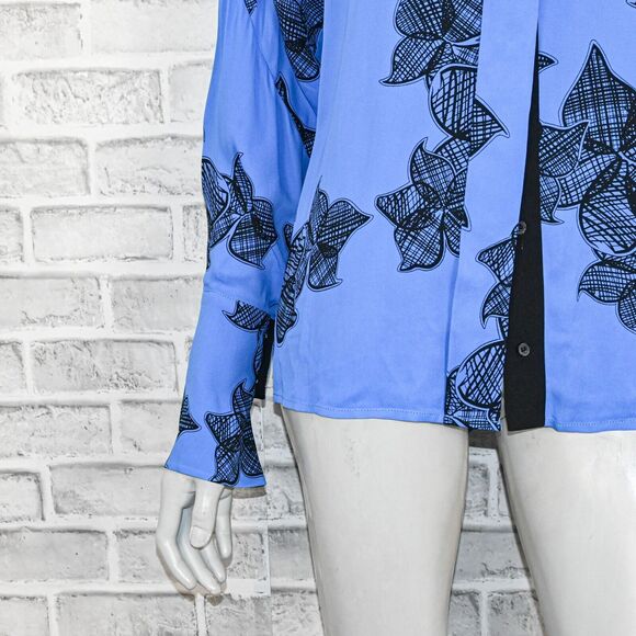 REISS Women's Harris Floral Print Blouse in Blue Size 4 oversize Drapey fit - Picture 11 of 14